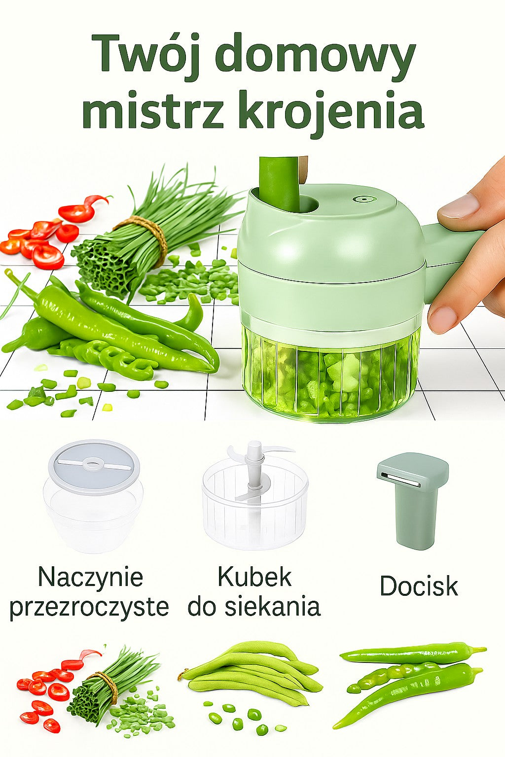 Elektryczny zestaw do siekania warzyw 4 w 1