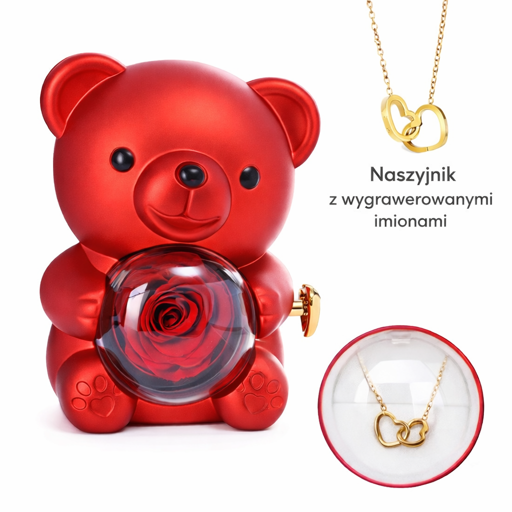 Mini pudełko na biżuterię z misiem i naszyjnikiem w kształcie serca