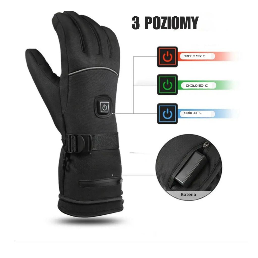 Zimowe podgrzewane rękawiczki z pojemnikiem na baterie