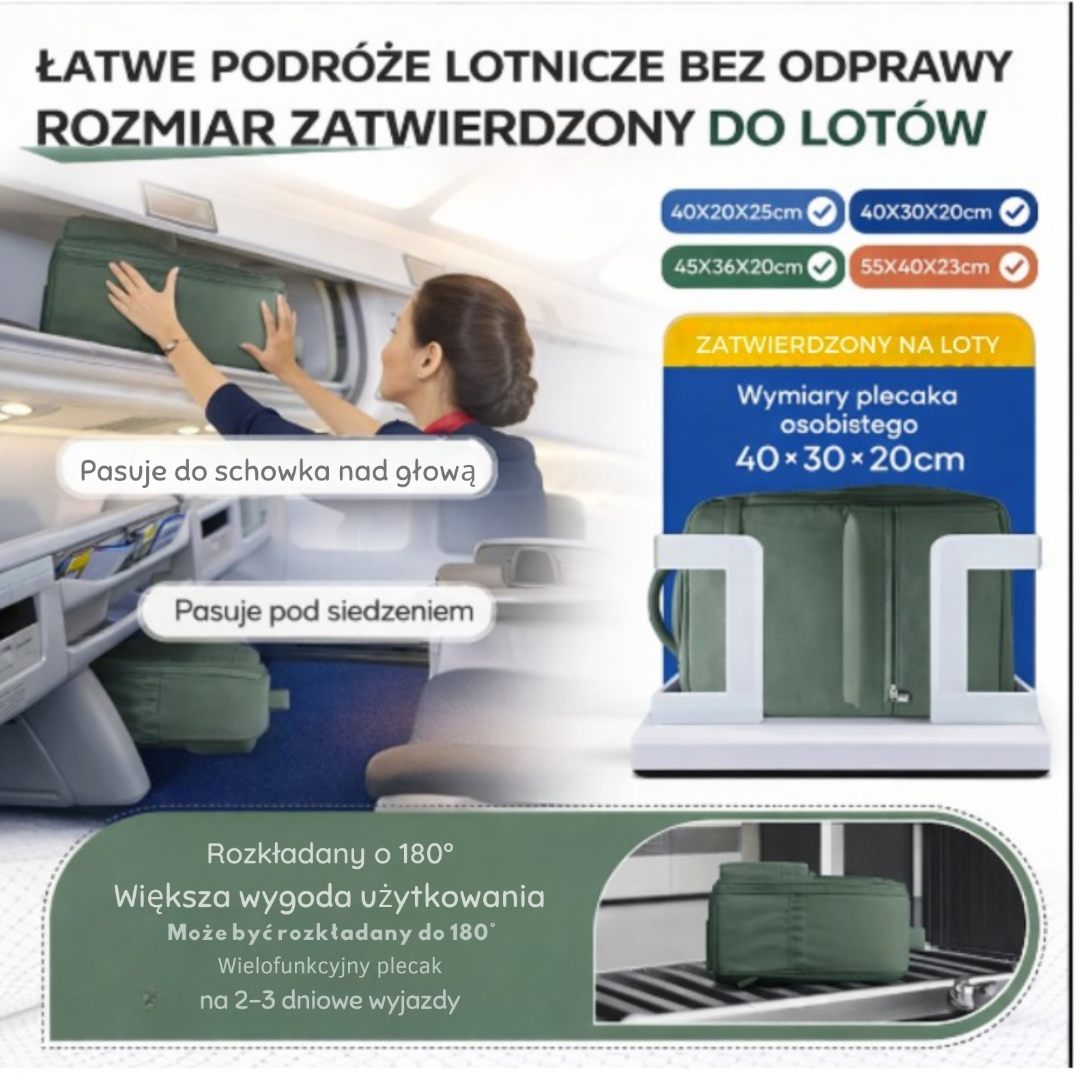Plecak kabinowy z pompą do odsysania powietrza -  zgodny z parametrami Ryanair i WizzAir